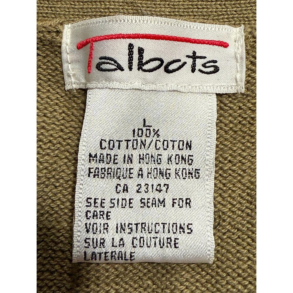 VTG Talbots Sweater Vest Button 100% Cotton Academia Womens Size Large Tan Olive - Picture 2 of 6